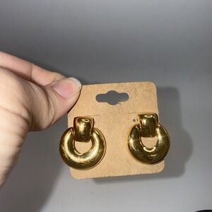 Vintage Monet Earrings Gold Tone Door Knocker Statement 1" Length Classy Signed